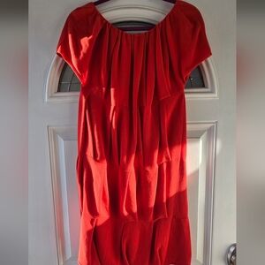 Akris Red Cotton Knit Bubble Hem Dress | Swiss Designer Minimalist | US 2
